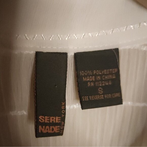 Serenade Womens White Pleated Sheer Button Front Blouse Small - Picture 7 of 8